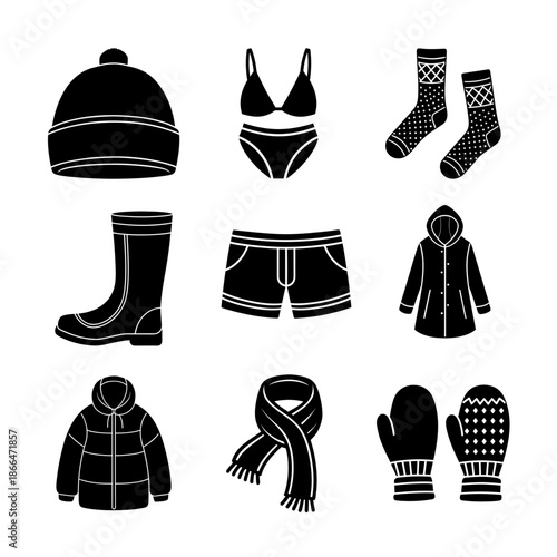 Winter & Clothing Icons Set Fashion Essentials Vector Pack.