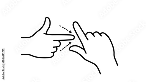 Two hands performing a zoom out or pinch gesture on a touchscreen on isolated white background.