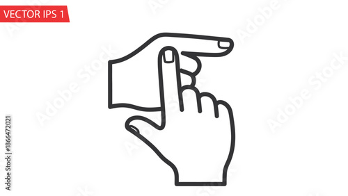 Two hands performing a zoom in or stretch gesture on a touchscreen on isolated white background.