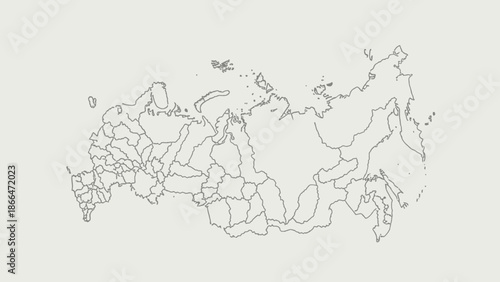 Russia map outline with administrative divisions on light grey background.