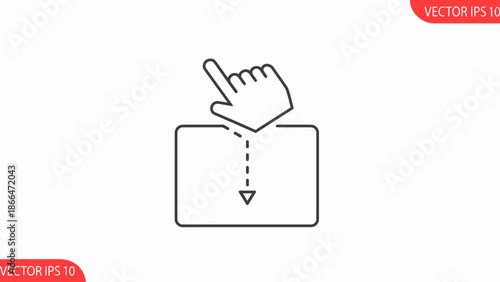 Hand cursor performing drag and drop action on a digital screen or tablet on isolated white background.