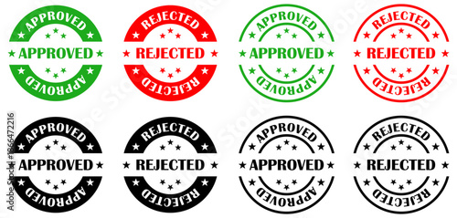 Approved or Rejected grunge stamp. Green and red badge. Vector illustration.