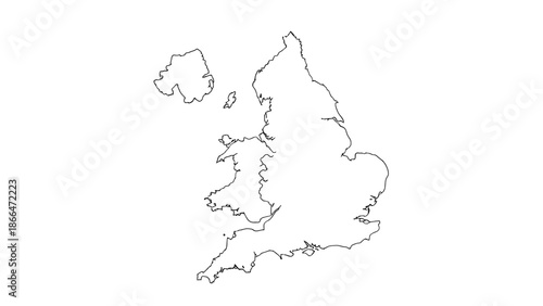 Outline map of Great Britain and Northern Ireland, isolated white background.