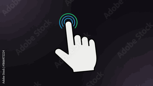 Human finger tapping or clicking on a dark background for touch interaction.