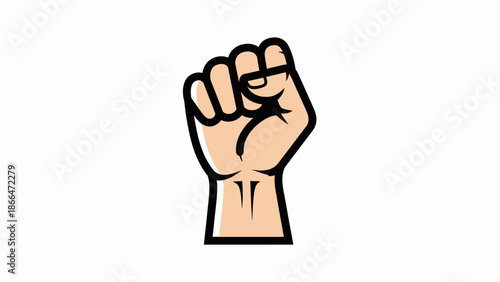 Isolated Human Hand Showing Clenched Fist Gesture with Outline and Color Fill on Isolated White Background