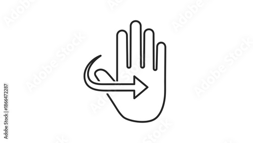 Hand with Arrow Indicating Swipe Gesture, Turn Motion, Isolated White Background.