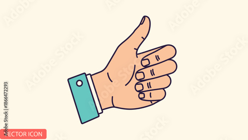 Isolated Human Hand Showing Thumbs Up Gesture with Outline and Color Fill in Bright Studio