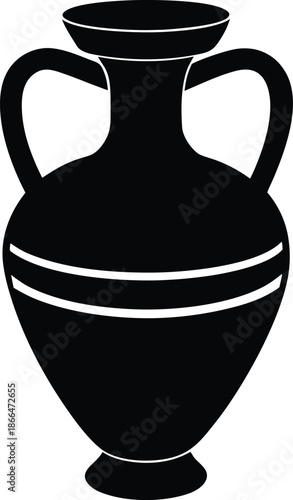 Greek painted amphora pottery silhouette vector art illustration and minimal black and white design