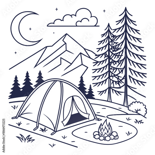 Serene camping under the moonlit sky