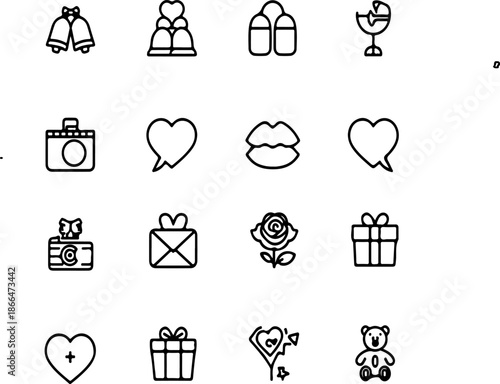 Wedding icons set black silhouette vector symbols of love and celebration