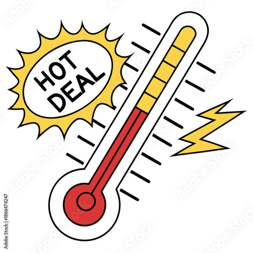 Modern vector icon of a hot deal thermometer, symbolizing promotions, sales, and urgency in marketing.