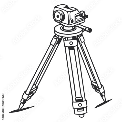 Flat vector icon representing a land surveying tripod instrument used in construction and engineering.