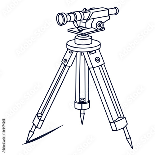 Flat vector icon of a land surveying tripod instrument, essential for construction and civil engineering.