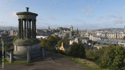 Dugald monument and the city in the background, Edinburgh, Scotland