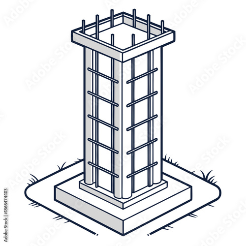 Clean vector icon representing a reinforced concrete column structure, symbolizing stability and construction.