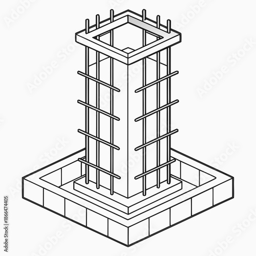 Stylized vector icon of a reinforced concrete column, highlighting structural integrity and modern engineering.