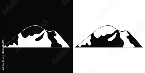 A collection of twelve minimalist black mountain silhouette peak icons varying in style and shape eps 10