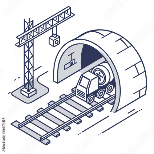 Tunnel engineering icon, representing underground construction, infrastructure, and transportation, modern flat vector style.