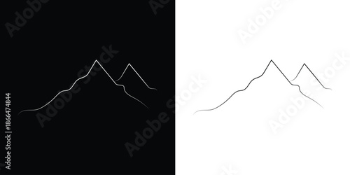 A collection of twelve minimalist black mountain silhouette peak icons varying in style and shape eps 10