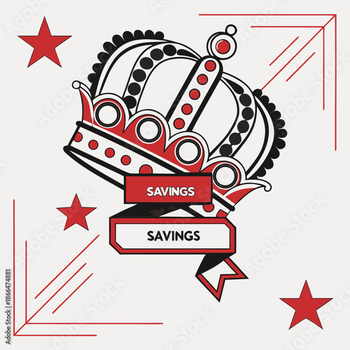 Ultimate savings crown icon, symbolizing Black Friday deals, top discounts, and exceptional value, a flat vector design.