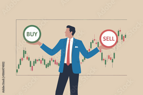 A financial trader analyzes the stock market to decide between buying or selling investments.