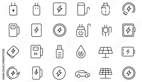 Energy technology and power system line icons for web and mobile apps