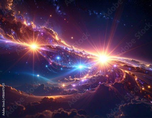 Defocused lens flare sparkling and glowing in the dark