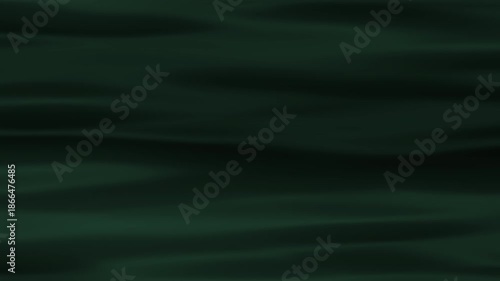 Abstract deep emerald green background with flowing, smooth waves and soft fabric-like ripples creating a mysterious and elegant textured surface perfect for design concepts