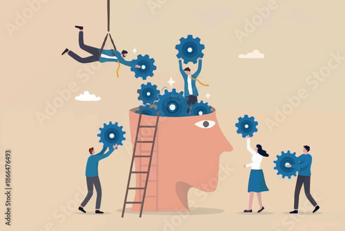 Teamwork building knowledge and intelligence by fitting gears into a human mind to optimize thinking