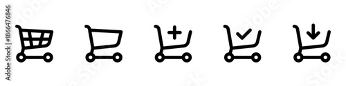 Shopping cart icons, line icon set for e-commerce, buy and sale icons - including add to cart, check out and download symbols. Minimal ecommerce basket symbols for online store. editable stroke