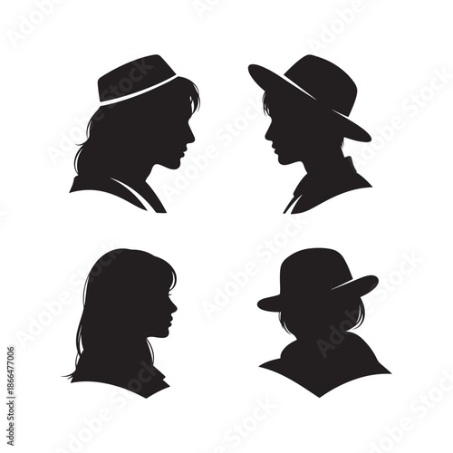 Male and Female Profile Silhouettes Vector Illustration