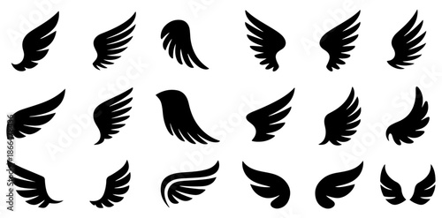 black wings icon collection set