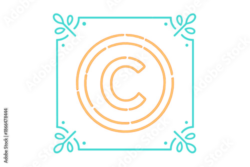 Illustrating the copyright symbol in digital media and intellectual property protection with a flickering symbol in the Neon Folklore SignalSigil Frame