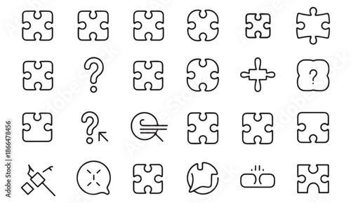 Conceptual problem solving and teamwork outline icon collection