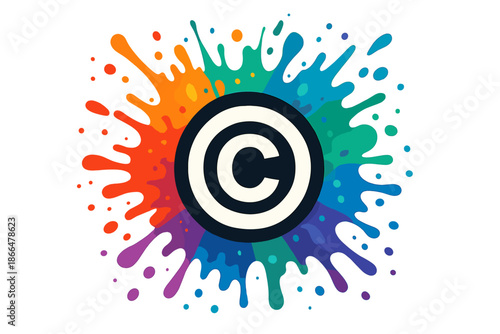 The copyright symbol erupts in a burst of colorful paint splatter