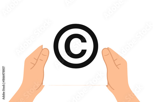 A hand grips a document bearing a copyright symbol, representing international intellectual property rights, patent protection, and copyleft trademark licensing, safeguarding creation ownership from