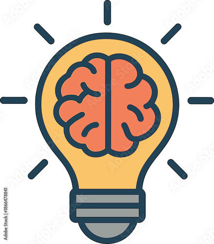 A lightbulb containing a brain symbolizes innovation, while a  icon stands for creativity and intellectual property