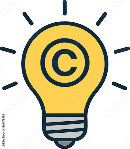 Copyright protects ideas, concepts, author rights, and patent intellectual property, symbolized by a copyright icon inside a light bulb