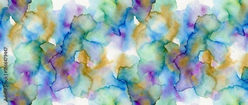 Seamless Horizontal Watercolour Abstract Pattern with Fluid Shapes
