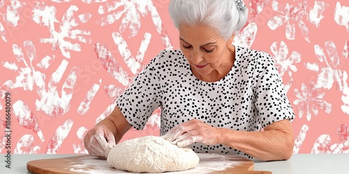 Elderly Woman Baking Bread