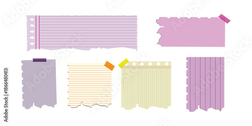 Collection of torn paper notes and sticky notes with washi tape