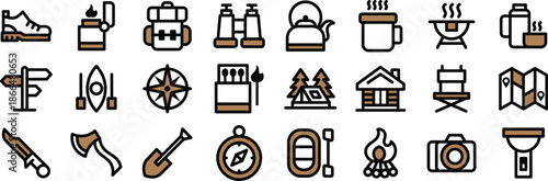 Outdoor Activities and Adventure Icon Set Vector Illustrations for Websites, Digital Assets