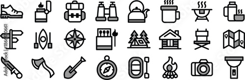 Collections Icon Set Vector Illustrations Outdoor Activities for Websites, Digital Assets