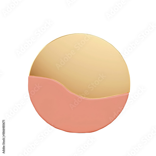 Abstract geometric circle with gold and coral pink colors on transparent background
