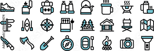 Active Lifestyle and Outdoor Icon Set Vector Illustrations for Websites, Digital Assets