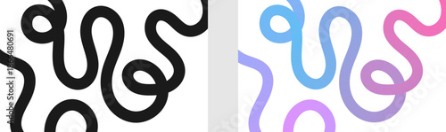 Abstract squiggly lines, Vibrant abstract gradient line with flowing pink to blue hues forming dynamic wavy curves. Modern minimalist background element perfect for posters, tech art, and digital desi