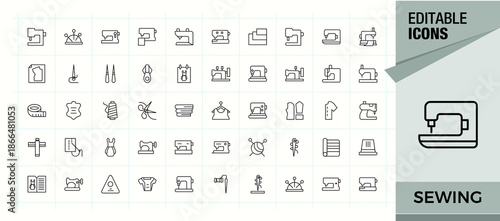 Sewing line icon set. Contains outline symbols like tailoring, knit, cloth, dressmaking, yarn and more. Knit icon set. Web icons pack. Signs for web and mobile app.