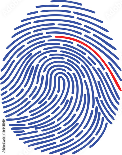 Blue fingerprint with a red error line marking a flaw
