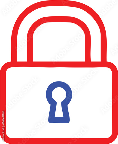 Red padlock with blue keyhole on white background