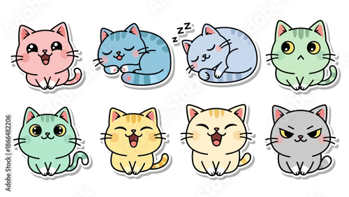 Kawaii Cat Character Collection - Cute Expression Vector Sticker Set